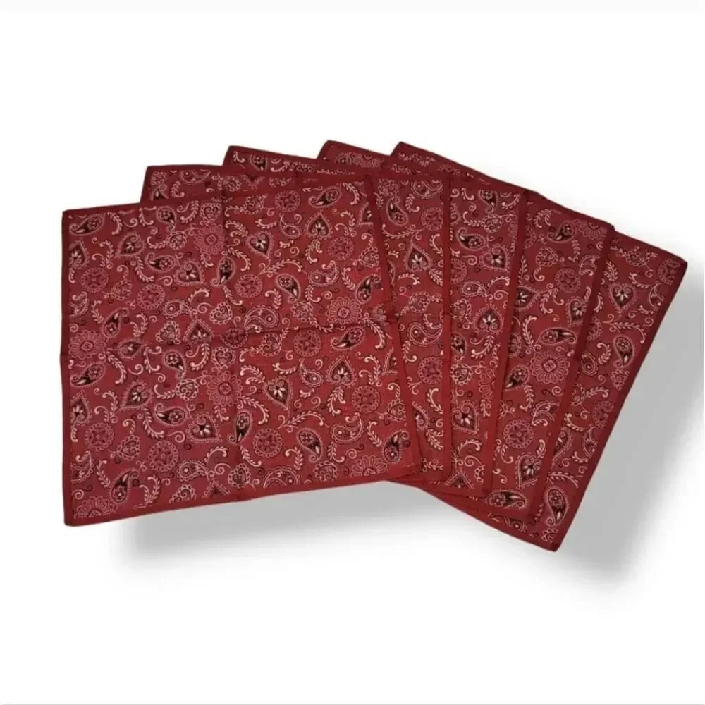NEW Vintage Handmade 5 PC Red Paisley Handkerchief Cloth Dinner Napkins